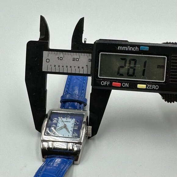 3/$30 Rousseau Watch Silver Tone Date Window Blue Leather Band New Battery 9" - Picture 11 of 14